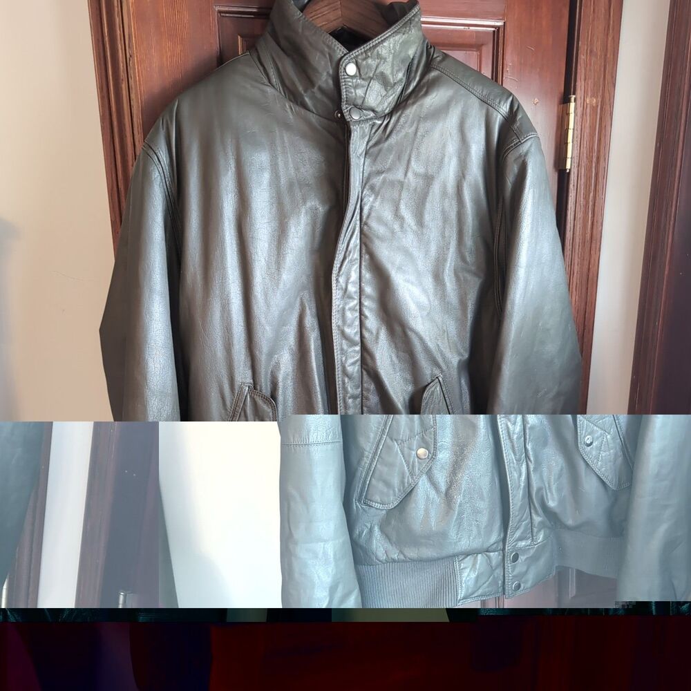 Vintage Members Only Gray Leather Bomber Jacket Size XLT
